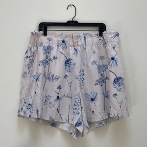 { H&M Shorts } Blue Floral Linen Blend Relaxed Shorts